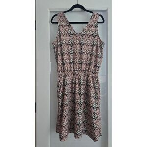 KAVU Ensenada Women's Sleeveless Dress Size L Brown Earth‎ Deco Elastic Waist